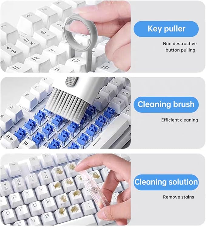 7 in 1 Laptop Cleaning Kit Keyboard Cleaner,Computer Screen Cleaning Brush Tool,Computer Cleaning Tools Kit Corner Gap Duster Keycap Puller(Grey) - Image 4