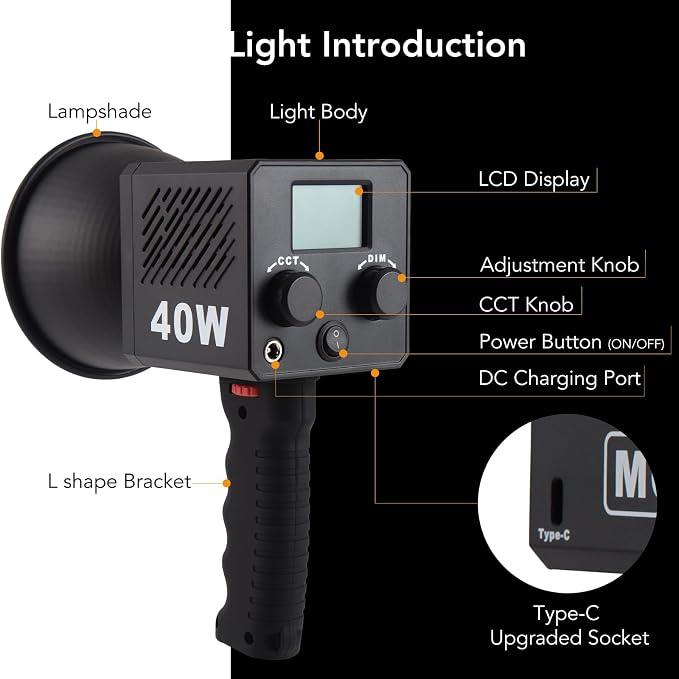 M60 Handle LED Video Light with Soft Box Protable Mini COB LED Bi-Color 2500-8500K CRI≥95 TLCI≥97 Built-in 3400mAh Battery Photo Studio Lights Vlog Shoot Fill Lighting 8 Scenes (M60 with Soft Box) - Image 4
