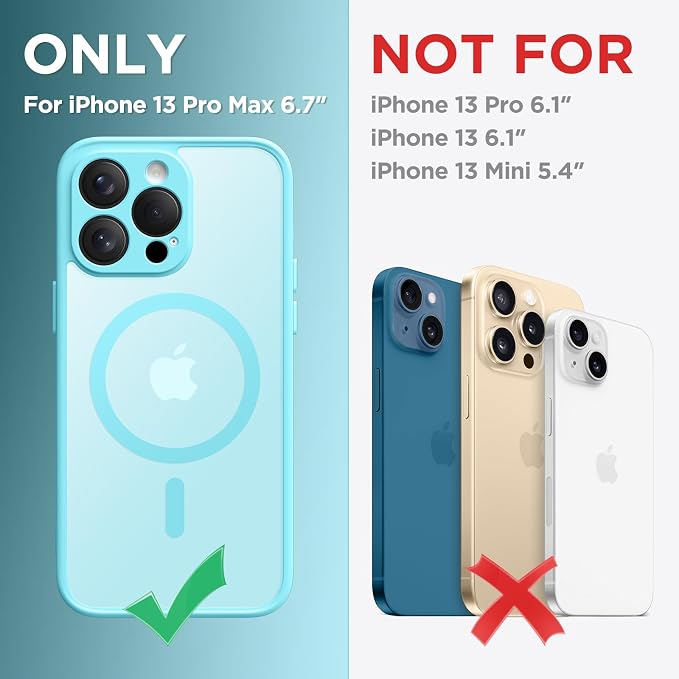 CAPRARO for iPhone 13 Pro Max Case, Compatible with MagSafe | Upgraded [Full Camera Protection] Shockproof Protective Slim Translucent Matte Magnetic Phone Case 6.7'', Turquoise Blue - Image 3