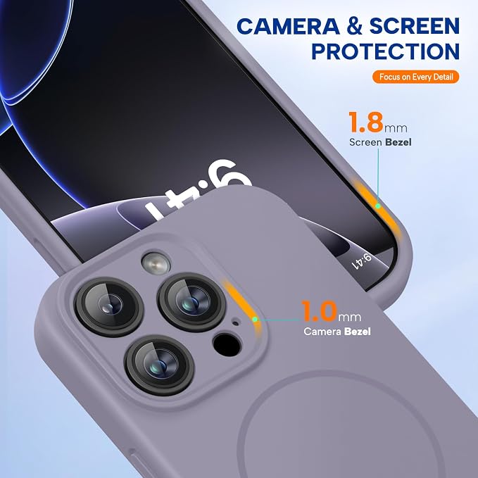 miracase Magnetic for iPhone 16 Pro Max Case, [Soft Anti-Scratch Microfiber Lining], Compatible with MagSafe, Liquid Silicone Case Shockproof Drop Protection Phone Case for 16 ProMax,Lavender Gray | Compatible with MagSafe, Soft Microfiber Lining, Prem... - Image 7