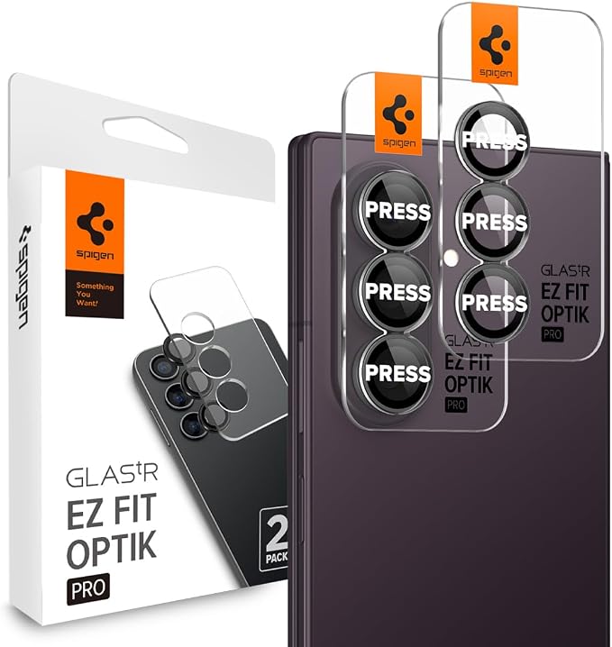 Spigen Camera Lens Protector for Galaxy Z Fold 8 Ultra, Fold 7 (2 Pack) | GlasTR EZ Fit Optik Pro, 9H+ Tempered glass, Scratch resistant, Original photo quality, Auto-align tray, Case-friendly, Black by Unknown
