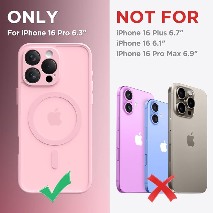 CAPRARO for iPhone 16 Pro Case, Compatible with MagSafe | Upgraded [Full Camera Protection] Protective Translucent Matte Women Girl Magnetic Phone Case Cover, Peach Pink - Image 2