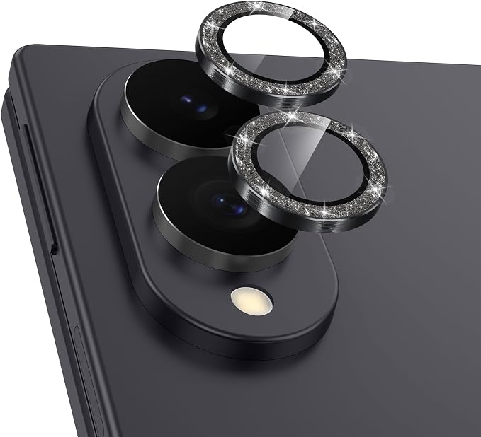 Meshine for Samsung Galaxy Z Fold 8 Camera Lens Protector,Scratch Proof,Strong Adsorption,9H Hardness with Metal Ring Camera Cover,Ultra Thin Case Friendly,Accessories Lens Protector,Glitter Black by Meshine