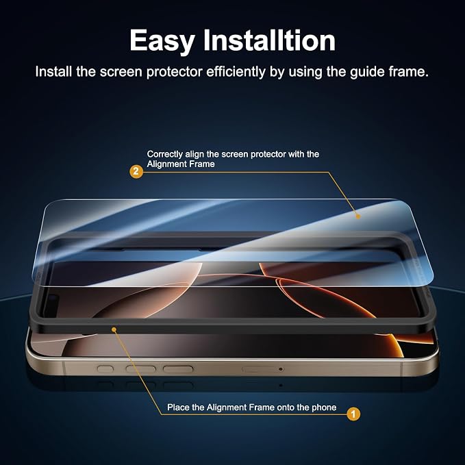 NEW'C 3x for iPhone 16 Pro Max Screen Protector (6.9 inches)+ 3x Camera Lens Protector, Sensor Protection, Case Friendly Tempered Glass Film + Dust Plug- Easy installation tool include - Image 3
