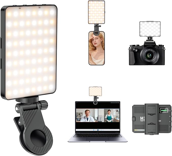 LED Portable Selfie Light, Video Conference Lighting Quality Lithium Battery CRI 97+, Clip & Camera Tripod Adapter, 3 Light Modes for Phone by Unknown