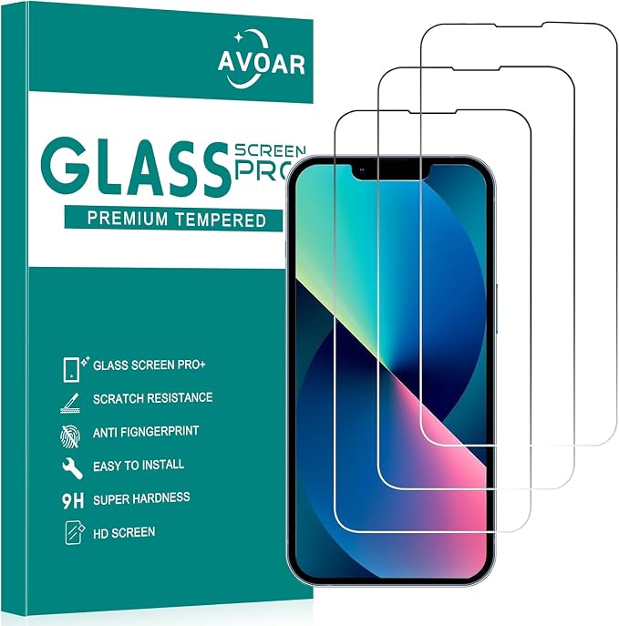 3 Pack Screen Protector for iPhone 14/13/13 Pro, 6.1 Inch | 9H Tempered Glass, HD Full Clear, Anti-Scratch, Case Friendly by AVOAR