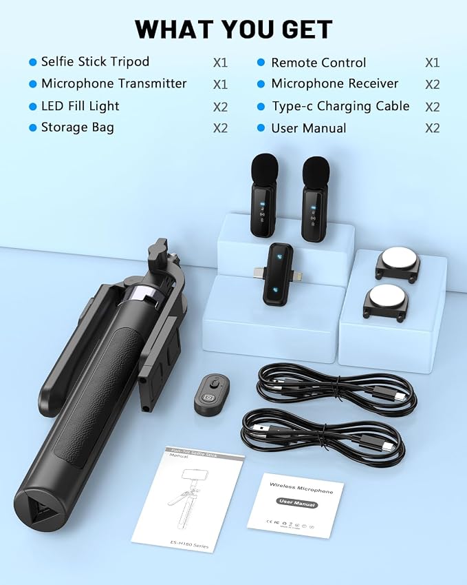Yeaki Vlogging Kit for iPhone/Android, 71" Selfie Stick Tripod for iPhone with Light, Wireless Remote & Microphone, Adjustable Phone Tripod for TikTok/YouTube Starter Content Creator Essentials Kit - Image 9