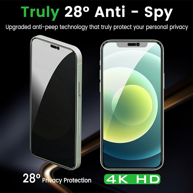 Romkasi 3 Pack Privacy Screen Protector for iPhone 12 6.1 Inch with 3 Pack Camera Lens Protector, Anti Spy Tempered Glass Film, Anti-Scratch, Touch Sensitive, Case Friendly - Image 4