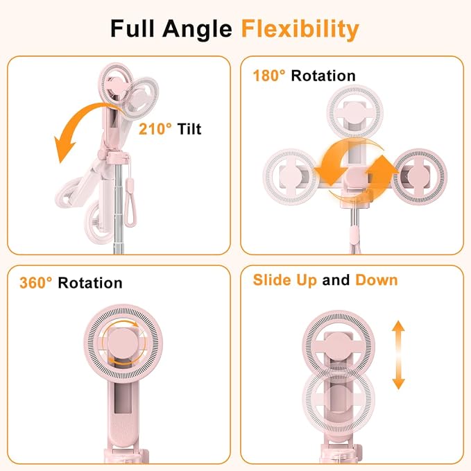 Upgrated 5-in-1 Magnetic Selfie Stick with Remote for Cell Phone 360° Rotation.Can Transforms into Mini Tripod/Camera Grip/Handheld Stabilizer/Phone Stand.Extend to 25 inches - Image 7