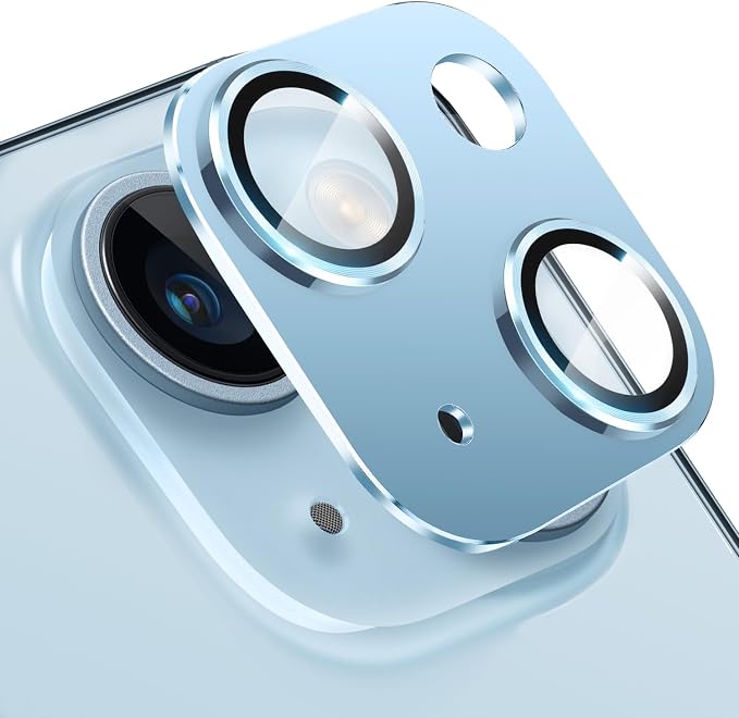 Compatible with iPhone 15 and 15 Plus Camera Lens Protector, Anti-Scratch Tempered Glass Len Screen Protector Shockproof Full Protective Camera Cover Case Friendly Lens Cover-Blue by Hsefo