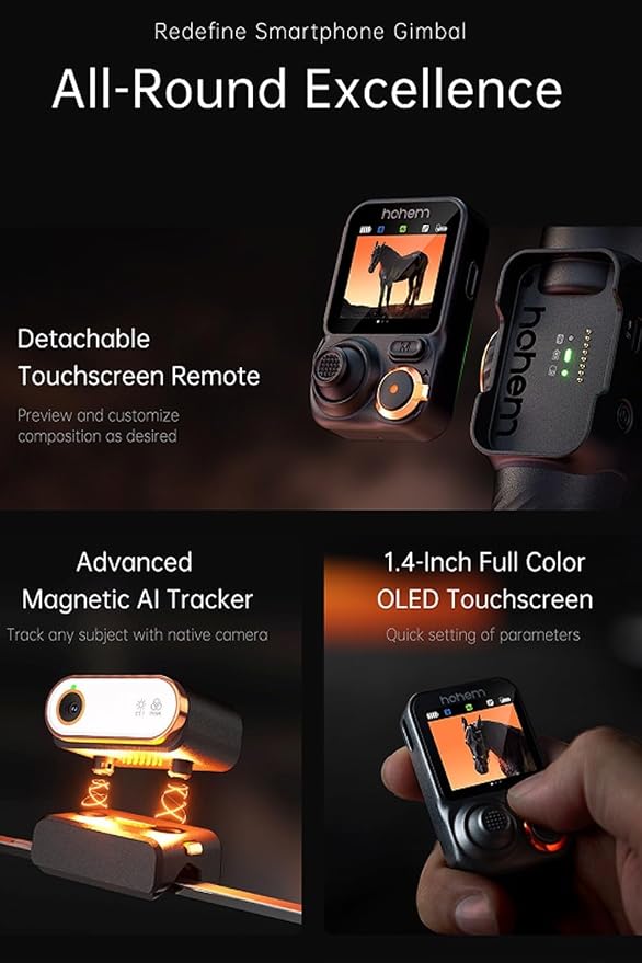 hohem iSteady M7 Gimbal Stabilizer for iPhone Android Smartphone,Phone Gimbal with AI Tracking,Fill Light,1.4" Detachable Touchscreen Remote,Phone Stabilizer for Video Recording,YouTube TikTok Travel - Image 7