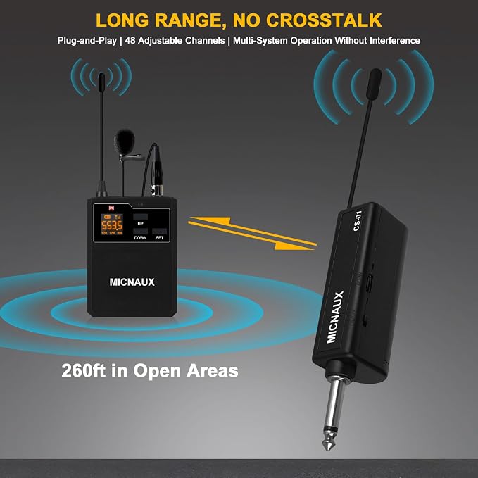 Wireless Lapel Microphone System with Headset & Lavalier Mics, UHF Bodypack Transmitters, Mini Rechargeable Receiver, 48 Channels in 500MHz, 260ft Range, Plug & Play for Wedding Speech Church - Image 3