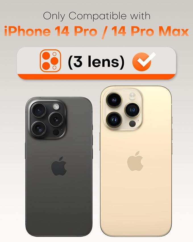 TOCOL for iPhone 14 Pro Max Camera Lens Protector/iPhone 14 Pro Camera Lens Protector Tempered Glass HD Individual Scratch Resistant Cover Accessories Case Friendly 2 Pack（Orange） - Image 2