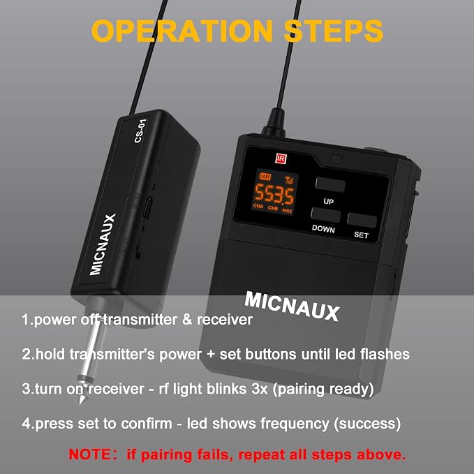Wireless Lapel Microphone System with Headset & Lavalier Mics, UHF Bodypack Transmitters, Mini Rechargeable Receiver, 48 Channels in 500MHz, 260ft Range, Plug & Play for Wedding Speech Church - Image 7