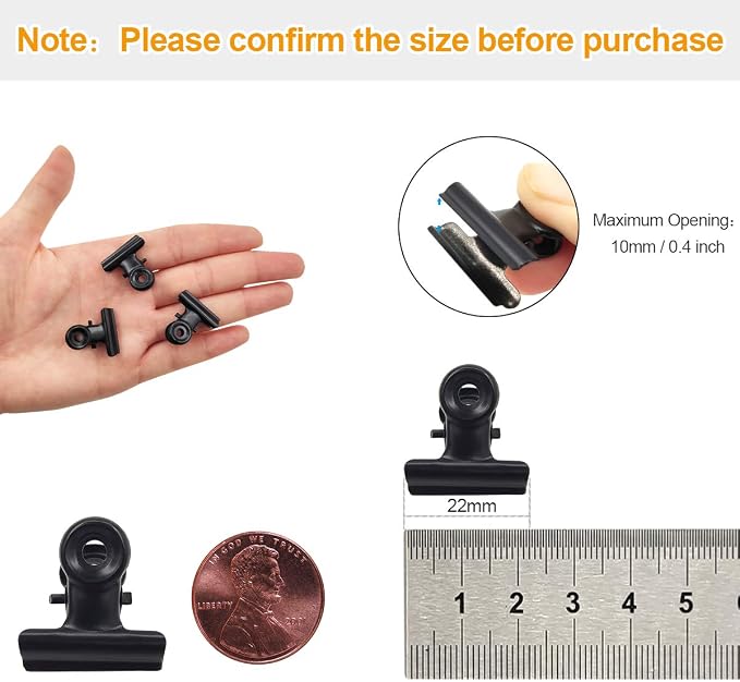 Coideal Black Small Bulldog Clips - 30 Pack Mini Metal Hinge Clips Tiny Binder Paper Clamps for Tags Bags Shops, Office and Home Kitchen (22mm) - Image 7