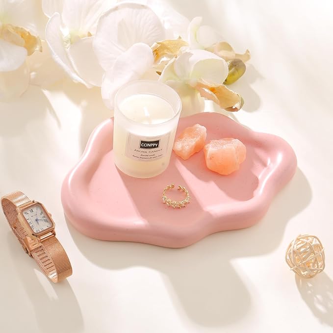 CCINPPY Ceramic Cloud Jewelry Tray Trinket Dish Key Bowl Nightstand Decor | Decorative Small Desk Tray Jewelry Plate Key Holder Bowl Cute Bedroom Room Decor Aesthetic, Gift for Women, Pink Medium - Image 3