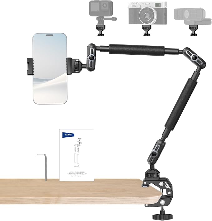 NEEWER 22" Magic Arm w Desk C Clamp, Overhead Camera Mount with Articulating Mic Boom Arm 1/4" 3/8" Threads for ARRI, Desktop Stand Holder for Phone Microphone Webcam Action Camera Video Light, UA057 by Neewer