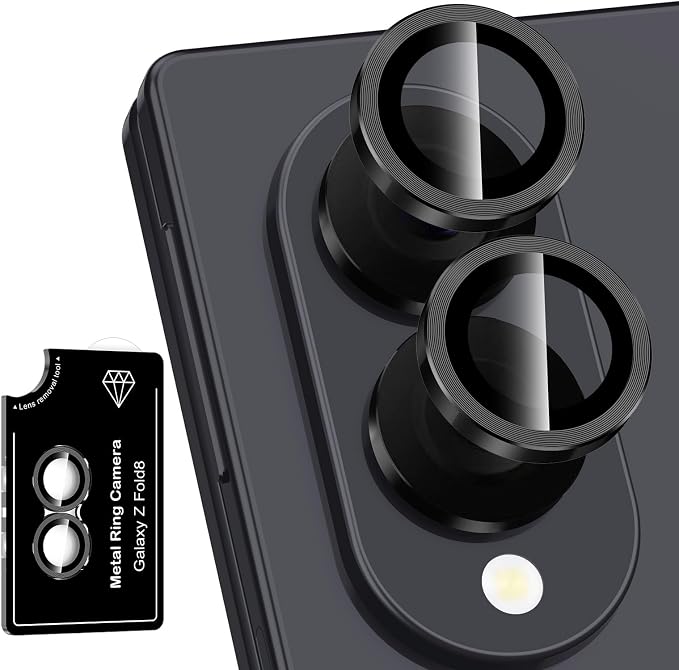 for Samsung Galaxy Z Fold 8 Camera Lens Protector, Individual Metal Ring Tempered Glass Lens Cover, [Strong Adsorption] Scratch Resistant Ultra-Thin HD Clear Lens Cover, 1 Set-Black by Btscase