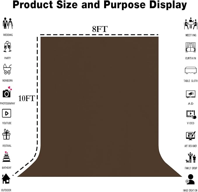 Brown Photography Backdrop for Photoshoot, Fabric 8x10ft | Polyester Studio Photo Backgrounds, Non Reflective, Easy to Hang, for Portrait Shoot, Product, Party Decor, Video Creation - Image 3