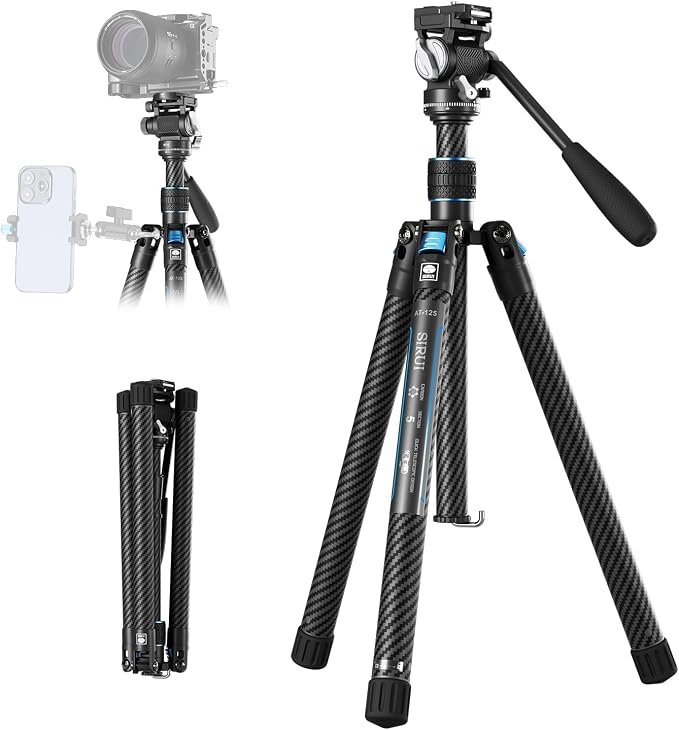 SIRUI Traveler Air Carbon Fiber Travel Tripod, KV-5 Fluid Head, 61" | 1.33kg Lightweight, 360° Pan, -80° To 90° Tilt, 2s Quick Release Leg, Reversible Column, Max Load 5kg by SIRUI