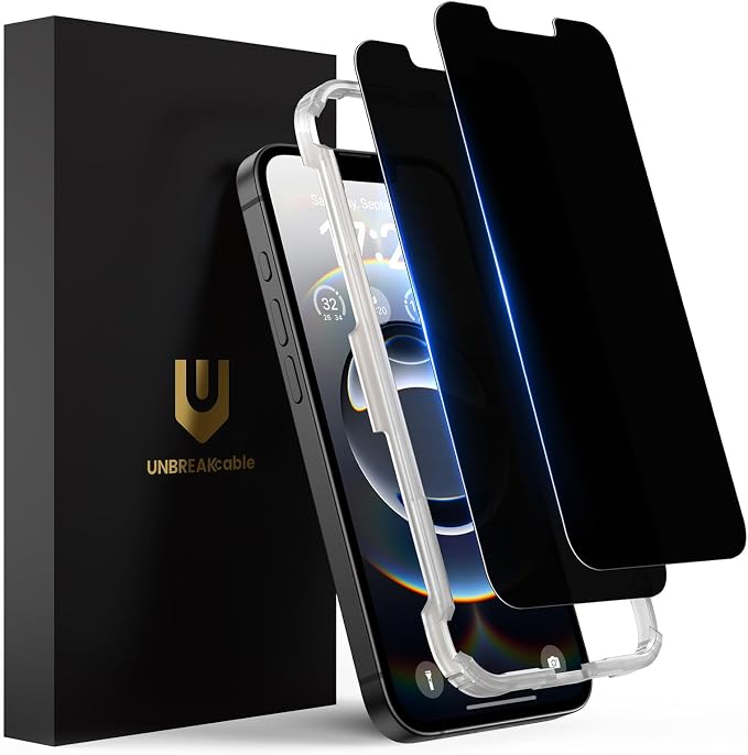 UNBREAKcable Privacy Screen Protector for iPhone 16e, 2-Pack | True 28° Anti-Spy, Shatterproof Tempered Glass, 9H Hardness, Easy Install, Bubble-Free, Anti-Scratch, Case Friendly by UNBREAKcable