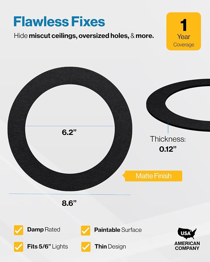 Sunco 12 Pack 6 Inch Recessed Light Goof Ring, Black | Flush Mount Can Light Trim Ring Cover, Paintable, Black OD 8.6 Inch/ID 6.2 Inch, Matte Finish Covers Oversized Ceiling Holes - Image 2