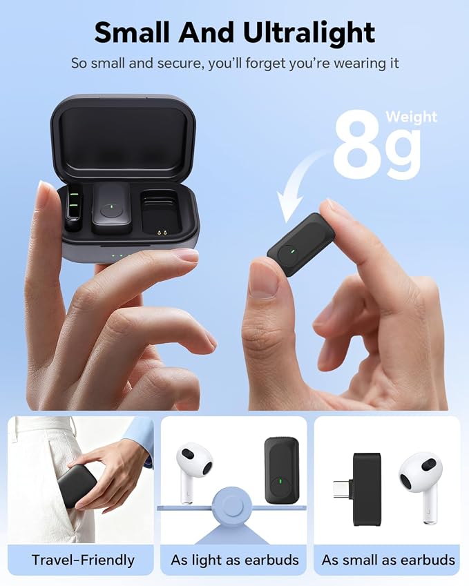 Wireless Lavalier Microphone for iPhone, Android & Laptop | Mini Lapel Mic with 50H Charging Case, 100FT Wireless Range, Noise Reduction for Video Recording, Streaming & TikTok - Image 2