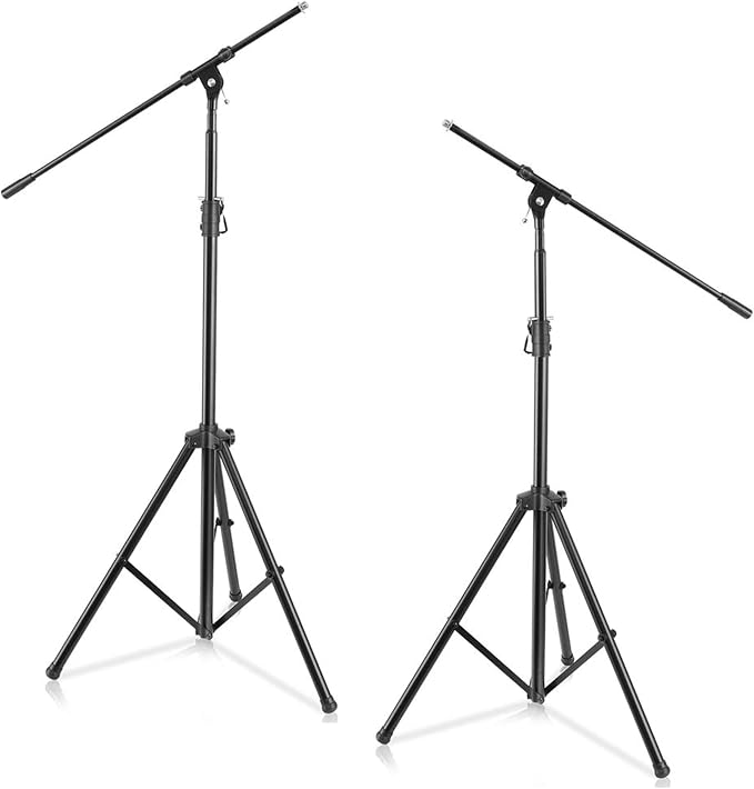 Adjustable Tripod Microphone Boom Stand - Pair of Universal Heavy Duty Lightweight Professional Compact Stage Studio Floor Standing Boom Mic Tripod Holder w/ Standard 5/8" Mic Adapter - Pyle PMKS56X2 by PyleUSA