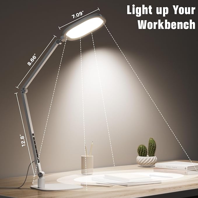 Eye-Care Desk Light for Video Calls Home Office-White | 15W LED Desk Lamp with CRI 97.8 Memory & Timer Function, 1200LM Dimmable Computer Light for Conference, Reading, Study - Image 5