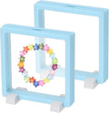 PATIKIL 2Pcs Floating Display Case, 4.3 Inch Jewelry Display Case Stand Challenge Coin Holder Frames Transparent Small Storage Box 3D for Necklace Bracelets Pendants, Light Blue/White by PATIKIL