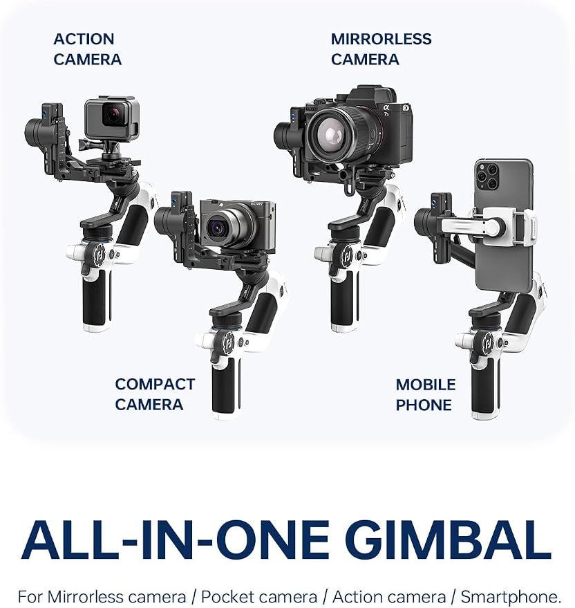 FeiyuTech SCORP Mini 2 Combo Camera Gimbal with Built-in AI Tracking | All-in-one 3-axis gimbal with gesture control, touchscreen and quick release for cameras, action cams and smartphones,White - Image 2