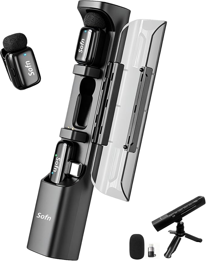 Magic 3-in-1 Mini Wireless Lavalier Microphone for iPhone & Android | 3 Mic Modes for Vlogs YouTube Tiktok Interviews,AI Noise Cancelling,5g Ultra-light,Plug & play,30 Hours Battery,Clip on Mic by Sofn