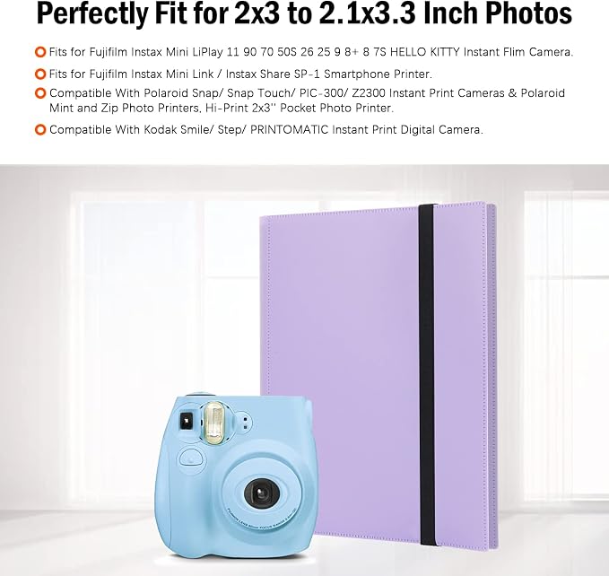 432 Pockets 2x3 In Photo Album for Polaroid & Instax Mini Pictures, Purple | Large Capacity, Acid-Free Black Pages, Durable Hard Cover, Elastic Band Closure for Secure Storage Everyday Instant Photos - Image 6