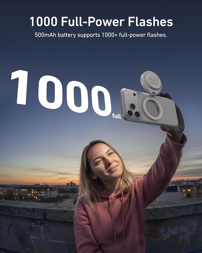 TELESIN 2-in-1 Magnetic Flash & Beauty Selfie Light for iPhone, CRI 85+,15W COB LED Phone Fill Light, 180° Flip, Magsafe Selfie Light, Control with Button & Bluetooth, for Night Photography/Selfies - Image 2