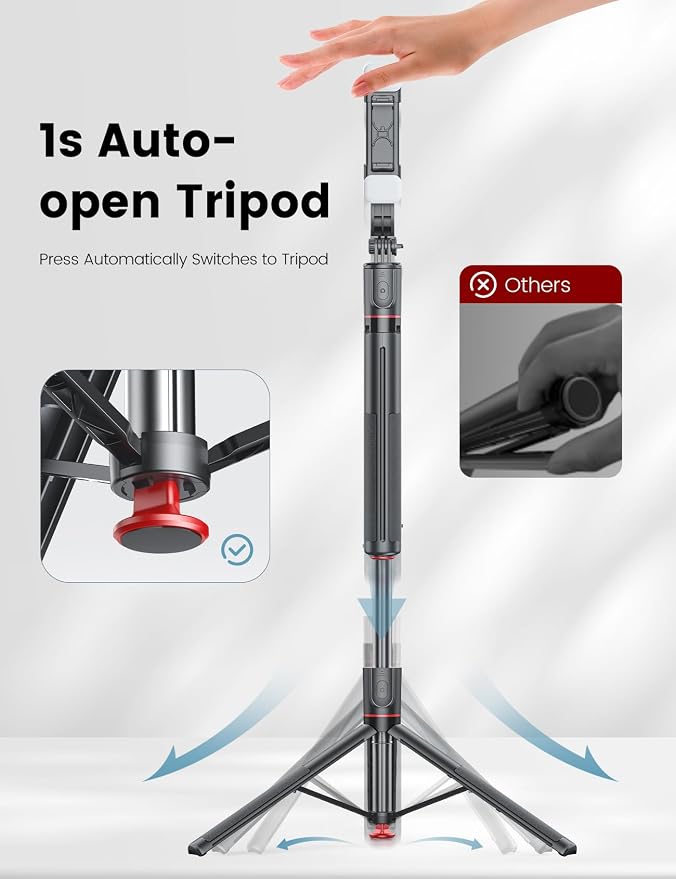 Selfie Stick Tripod with Light, 67'' Tripod with Wireless Remote, Portable Phone Tripod Compatible with iPhone 16/15 Pro Max/15/14 Pro/14/13, Samsung S22/ S23 Ultra/Android Smartphone - Image 6