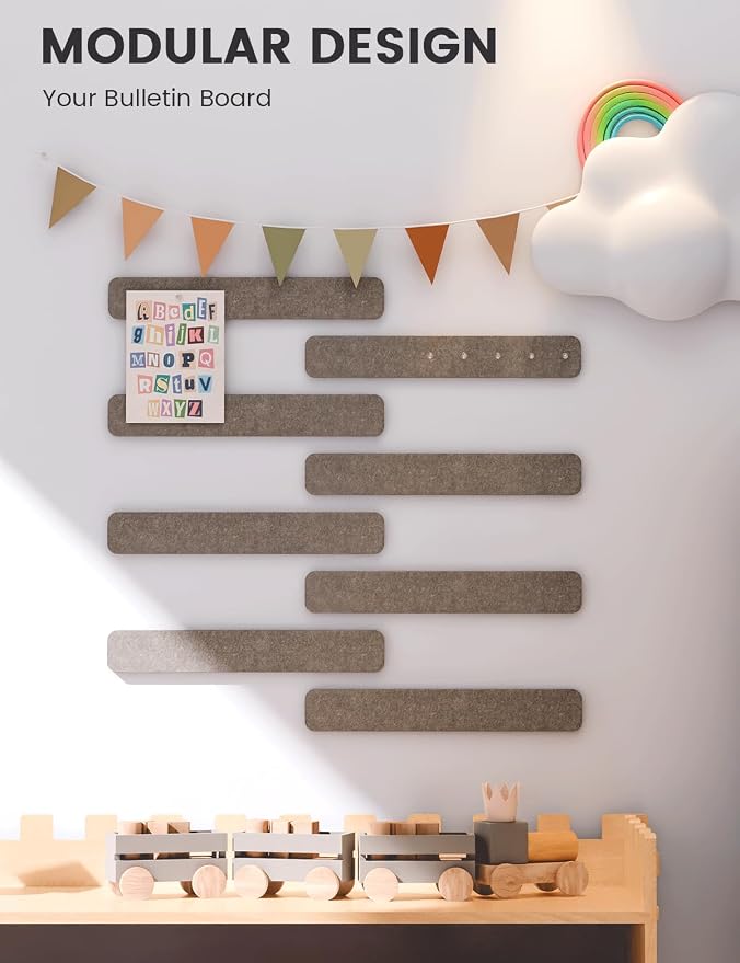 Fluxynara 13" x 2" Felt Wall Panels, Earth Brown | 8-Pack Includes 50 Push Pins and Adhesive Tabs for Photos, Notes and Decor in Bedroom Doors, Home Office or Studios - Image 5