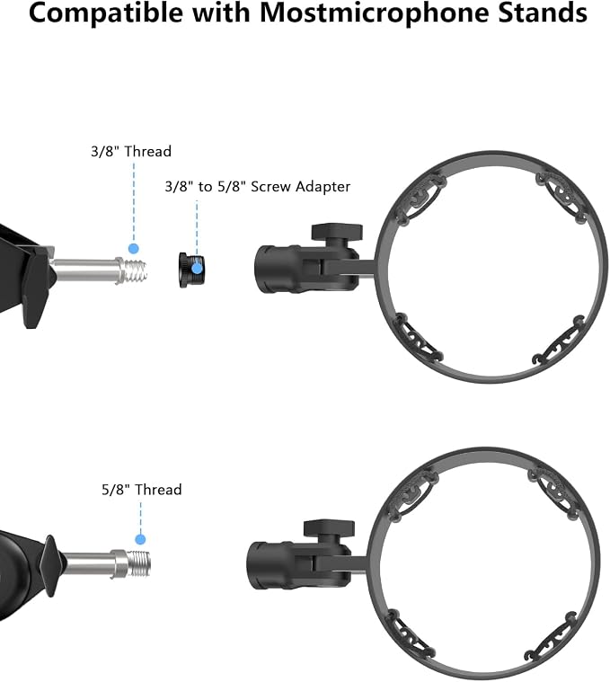 Microphone Shock Mount for HyperX QuadCast, Custom, Durable, with Adapters | Metal Outer Ring, Anti-Vibration, Durable Replacement, Works with Mic Stand and Boom Arm, 3/8" and 1/4" Screw Adapters - Image 5