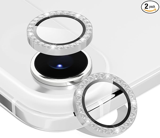 Suoman 2-pack for iPhone 17 Air Camera Lens Protector, Glitter Diamond Individual Metal Tempered Glass Camera Lens Cover [Strong-Adhesion][Does not Affect Night Shots]-Silver by Suoman