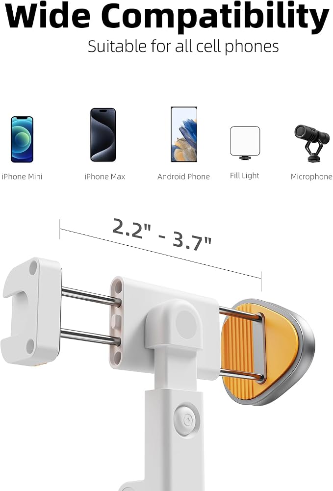 TODI 63" Phone Tripod, Extendable Selfie Stick with Wireless Remote and Phone Holder, Portable All-in-1 Cell Phone Tripod Stand for Video Recording, Compatible with iPhone/Android (White) - Image 4