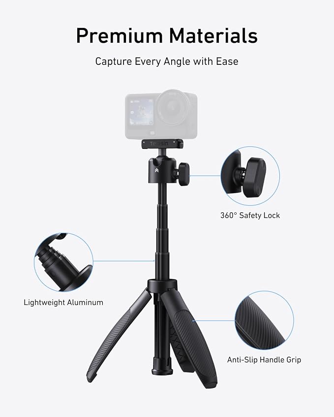 TELESIN 44cm/17.3" Mini Selfie Stick Tripod for DJI Osmo Action 6 Nano Xtra | 360° Ball Head, Magnetic Quick Release Tripods, Extendable Selfie Sticks, Vlog Handheld Grip - Image 6