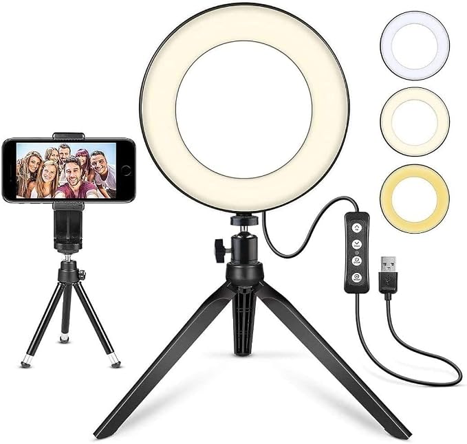 MACTREM 6" Small Ring Light with Stand for Phone Video Desk Makeup | Mini Desktop Ring Light, 3 Light Modes 11 Brightness Levels, Cell Phone Holder,for YouTube Computer Conference,USB Powered by MACTREM