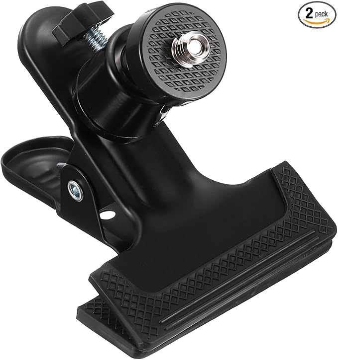 PATIKIL 2Pack Tripod Camera Clip Clamp, 3/8" Female Flash Holder Mount with 360 Swivel Ball Head for Smartphone DSLR Video Camera Studio Backdrop, Black by PATIKIL
