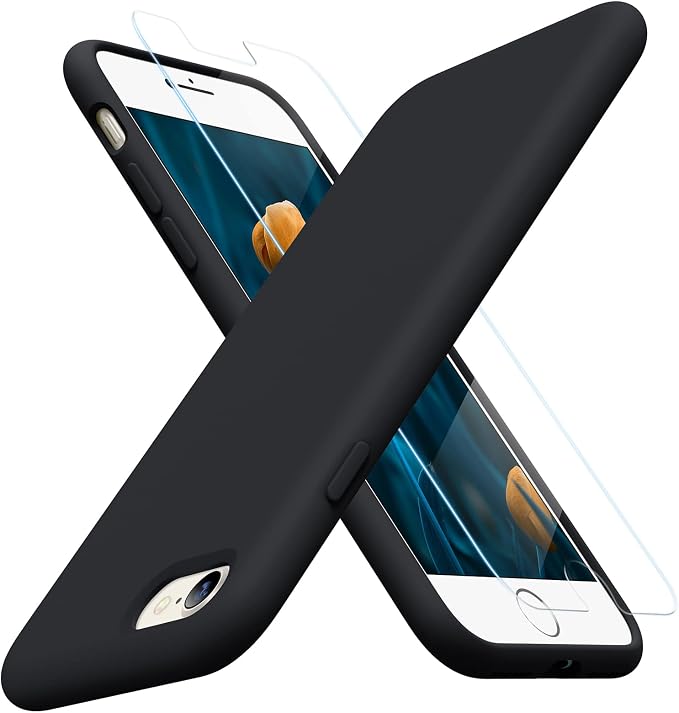 Miracase Silicone for iPhone SE 2022/SE 2020/7/8 Case,Black | Ultra Slim Cover with Screen Protector, Soft Microfiber Lining, Multi-Color Premium Silicone Shockproof Phone Case by Miracase