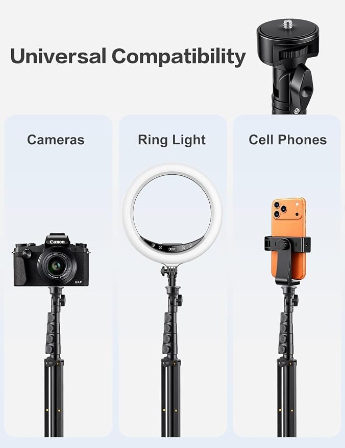 63" Phone Tripod with Remote, Phone Stand Tripod for iPhone | Extendable Cell Phone Tripod for Video Recording; Sturdy Metal Adjustable Tripod Stand for iPhone Android Camera & Ring Light - Image 3