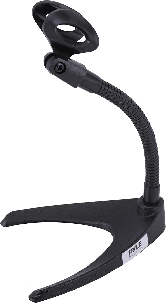 Pyle Desktop Microphone Stand - Universal Tabletop Mic Holder w/ Flexible 8.2'' Inch Gooseneck Mount and Solid U Shape Base - Perfect for Table Desk or Counter - PMKS8 by PyleUSA