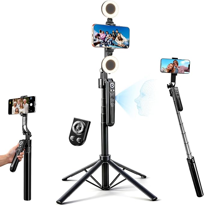 Auto Face Tracking Selfie Stick Tripod for iPhone with Light 360° Rotation that Follows Your Movement 70.9" Camera Tripod Stand with Remote for Content Creator Vlog Live Stream Video Recording by Oqfer