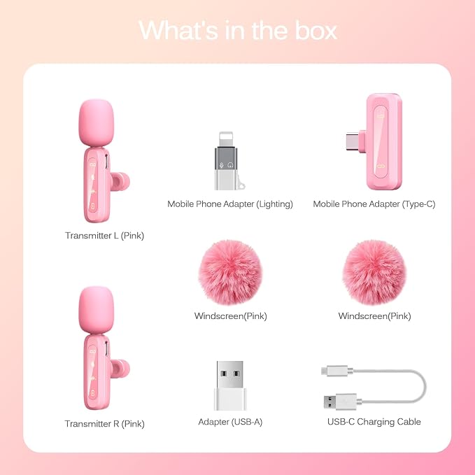 Pink Wireless Lavalier Microphone for iPhone/Android, 60ft Transmission, Record While Charging, Ultra-Long Battery Life, Noise Reduction, Plug & Play, for Vlog TikTok YouTube (Pink) - Image 8