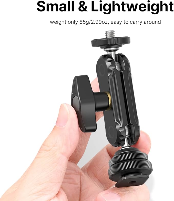R098 Cold Shoe Monitor Mount, 1/4" Rotatable Dual Ballhead Hot Shoe Mount | Microphone Fill Light Camera Monitor Swivel Bracket Compatible with DJI OSMO 360/Pocket 3/Pocket 4/Insta 360 x 5/Sony/Canon - Image 5