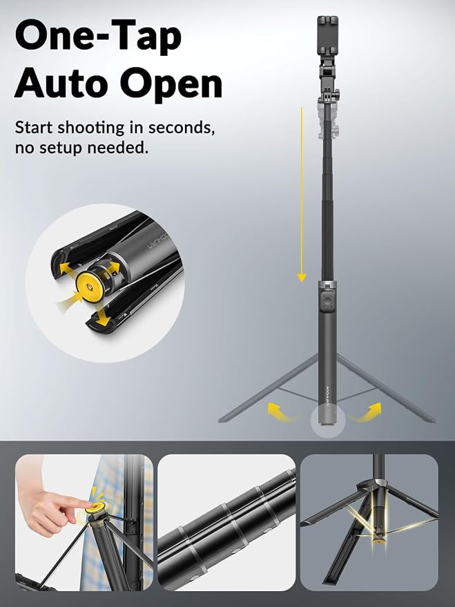AOCHUAN M3Pro 4-in-1 Smartphone Gimbal Stabilizer for iPhone, AI Tracking | Auto-Open Tripod, No App AI Face Tracking, RGB Fill Light, Magnetic Remote, Built-in Extension rod, for Travel, Vlog, Black - Image 2