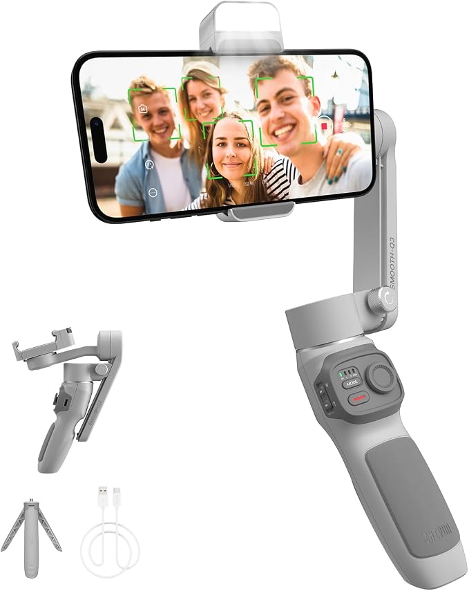 Zhiyun Smooth Q3, 3-Axis Smartphone Gimbal Stabilizer with LED Fill Light Grip Tripod Handheld Gimbal Stabilizer for Youtube, Vlogging, Video Recording, Phone Stabilizer Compatible with iPhone Android | with Fill Light, Auto Inception Dolly-Zoom Time-L... by ZHIYUN